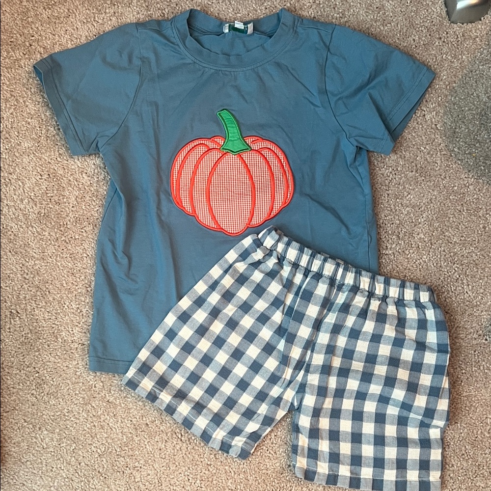 Blue Pumpkin Shirt and Checkered Shorts Set